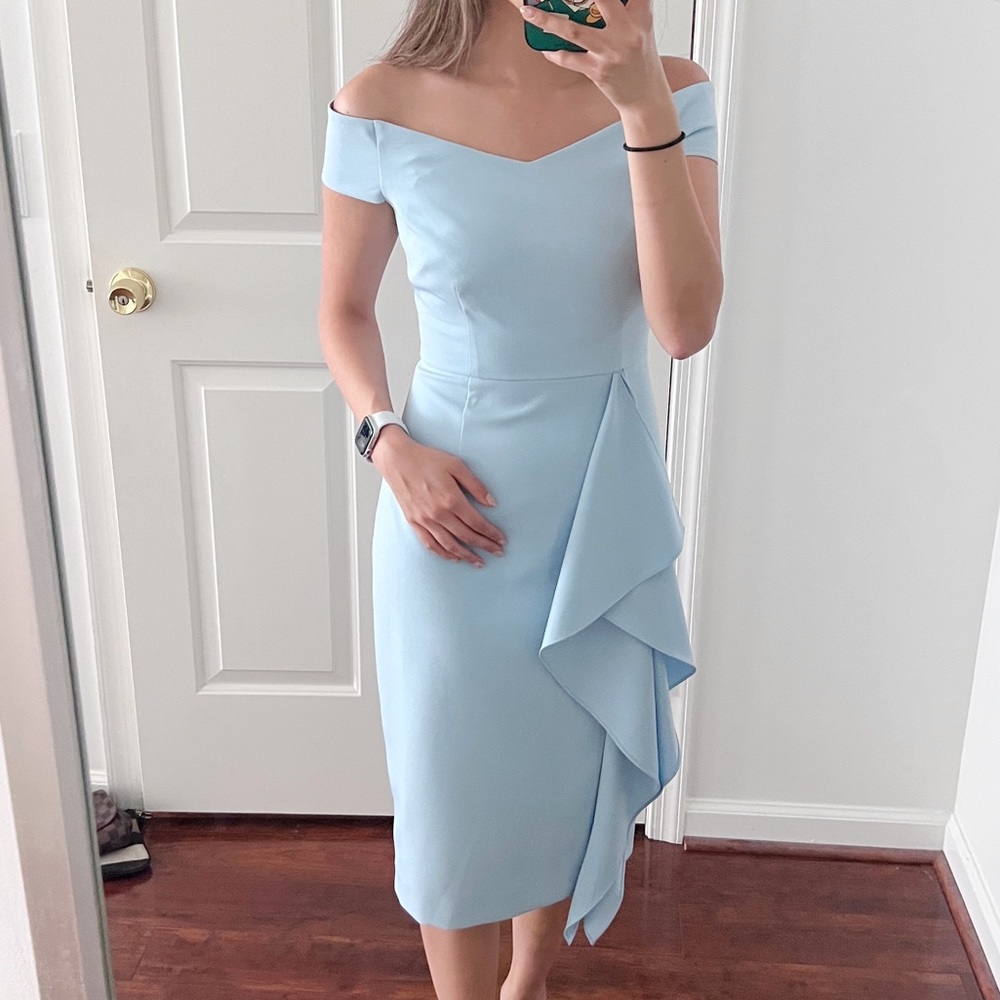 Vince Camuto Off the Shoulder Front Ruffle Cocktail Dress